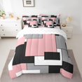 thumbnail image 2 of Homewish Abstract Checkered Square 7-Piece Twin Bedding Sets,Pink Black Gray Bedding Comforter Set,Geometric Plaid Grid Sheet Sets For Girls Kids,Microfiber Bedroom Decor, 2 of 8