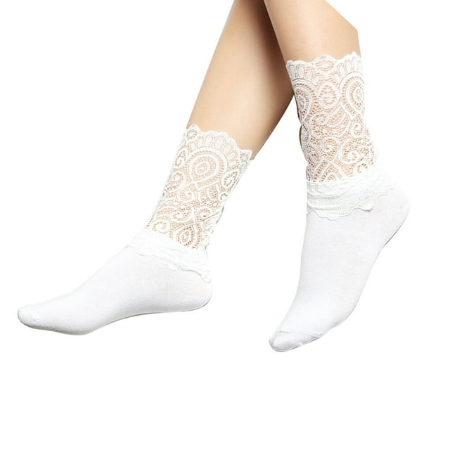 Guardurnaity Medias de gasa florales de encaje Retro para mujer, calcetines elásticos transparentes YY Ropa, zapatos y accesorios Miscelánea blanco