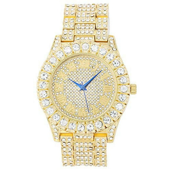 Charles Raymond Bling-ed Out Round Metal Mens Color on Blast Silver Tone Watch with Diamond Time Indicators - Ice on Fire!!! - ST10327DxxS (Classic Gold - Gold)