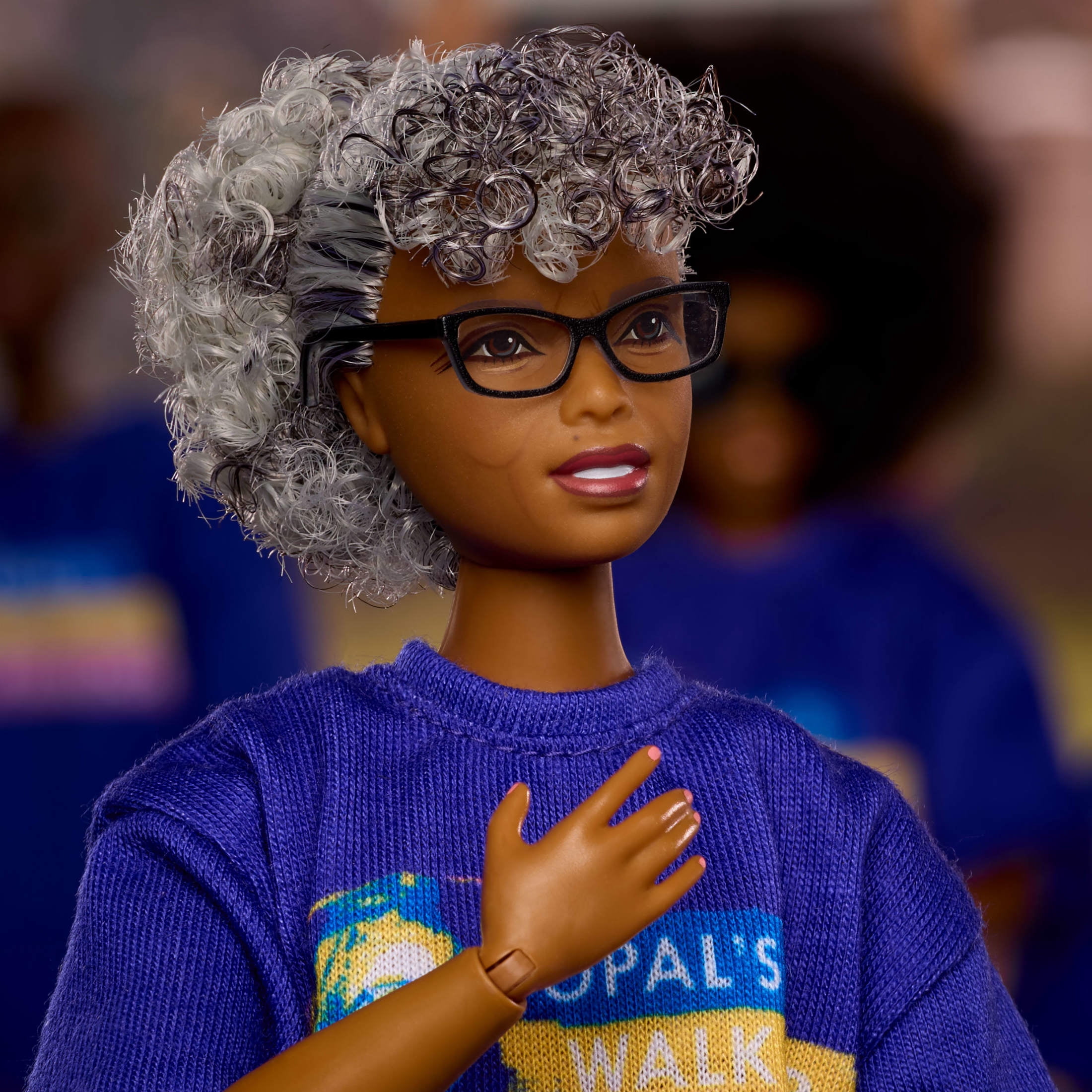 Barbie Inspiring Women Opal Lee Collectible Doll in Blue “Opal’s Walk For Freedom” T-Shirt