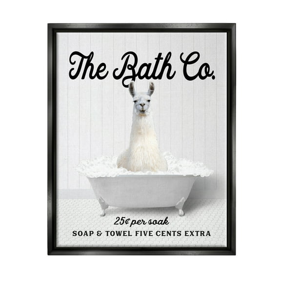 Stupell Industries Bubble Bath Ad Llama Animals & Insects Painting Black Floater Framed Art Print Wall Art, 17 x 21
