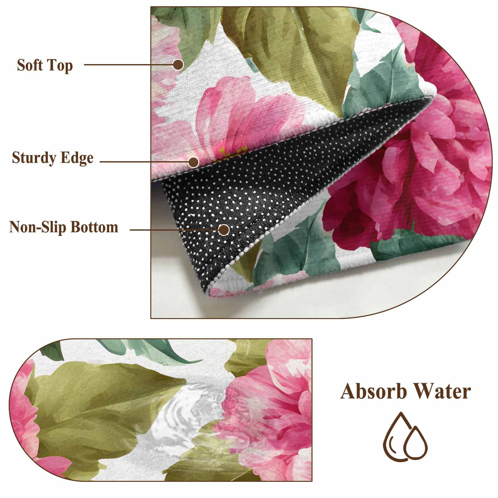 Pink Floral 2'x6' Runner Rugs for Hallway Kitchen Bedside Non Slip Washable, Watercolor Flowers Leaves Plants Watercolor Entryway Rug Runners with Rubber Backing, Long Carpet Runner for Laundry Room