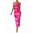 thumbnail image 1 of Women'S Summer Dress Printed Strapless Tube Bodycon Maxi Side Slit Mesh Layered Rose Red XL, 1 of 9