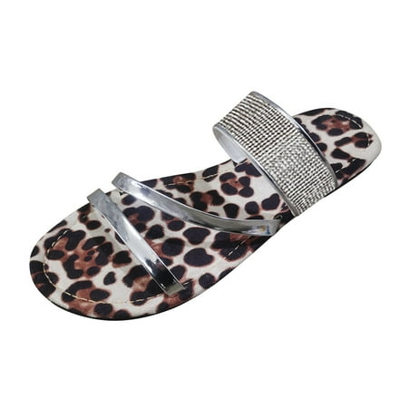 

nsendm Slipper Sandals Women Ladies Fashion Summer Rhinestones Thin Strap Chunky High Heel Sandals for Women Sandal Silver 9