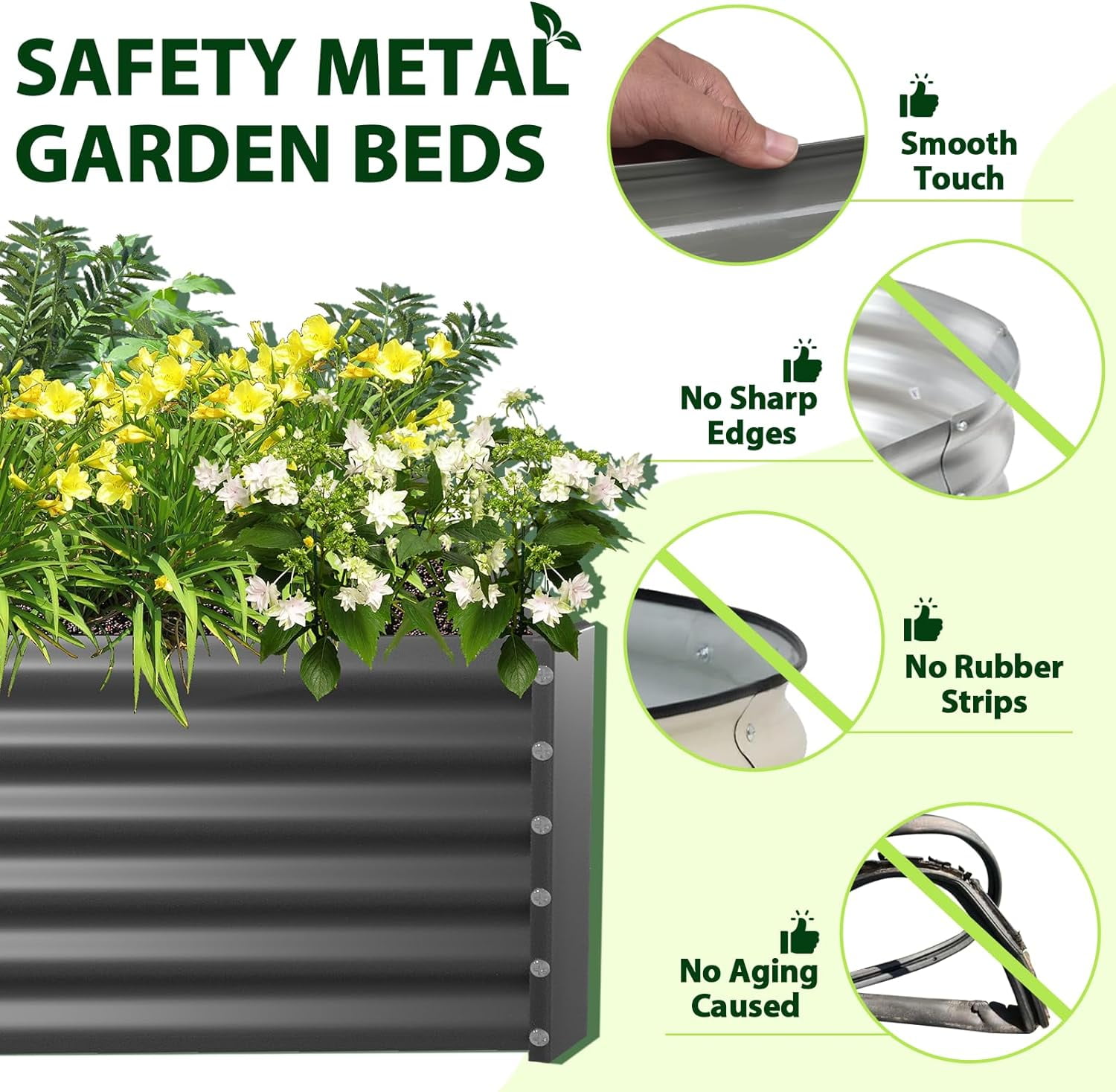 Anleolife 6-Pack 6x3x1.5ft Galvanized Raised Garden Beds Kit, Rectangular Modular Metal Planter Box for Soil Planting Grey