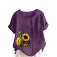 thumbnail image 2 of FloHua Womens Blouses Short Sleeve Round Neck Purple Blouses for Women Clearance Flower Print Button Front Women Casual Plus Size Tops, 2 of 4