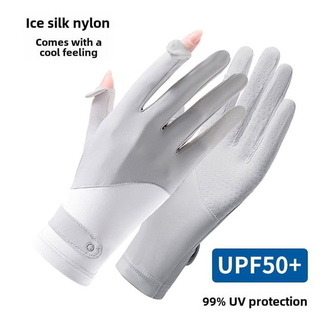 Guantes de protección solar para mujer, finos, de seda helada, para verano, con protección UV, para montar al aire libre, antideslizantes, con pantalla táctil