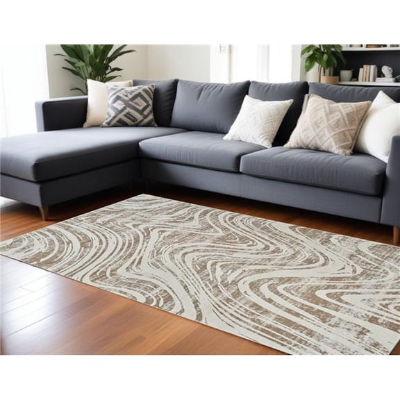 HomeRoots 558826 7 x 10 ft. Abstract Distressed Rectangle Area Rug, Beige & Brown