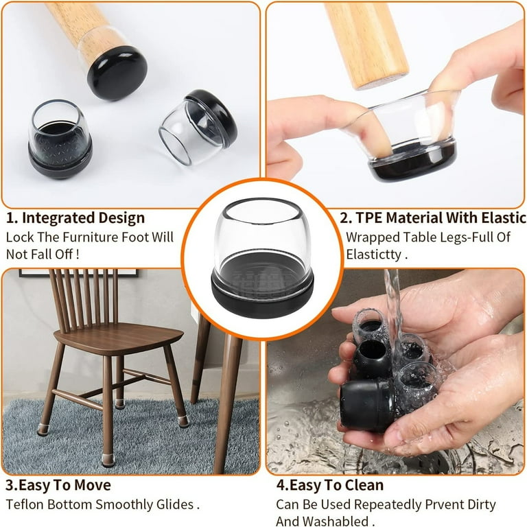 Ezprotekt 24 Pcs Chair Leg Sliders for Carpet Chair Leg Caps