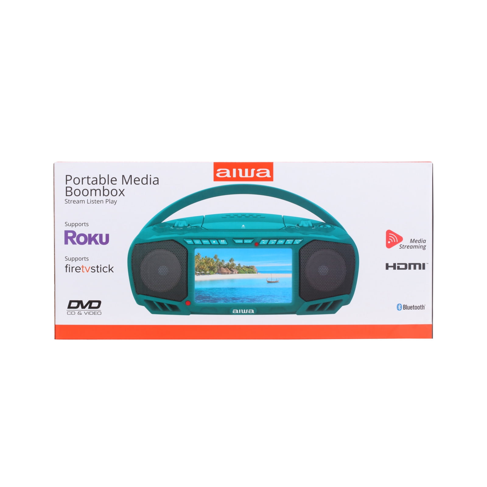 Aiwa Portable 3W Boombox x2 Speakers with Bass, Supports Roku