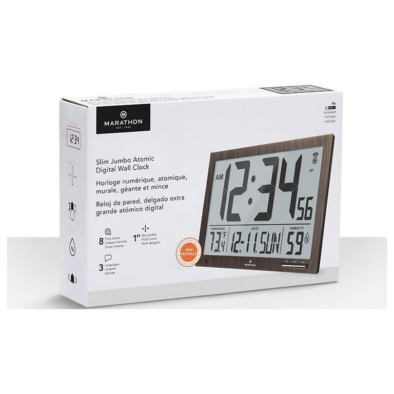 Slim Jumbo Atomic Wall Clock with Indoor Temperature & Humidity