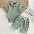 thumbnail image 2 of Toddler Baby Boy Summer Clothes Short Sleeve Buttons T-Shirt Tops Drawstring Shorts Sets 2Pcs Cotton Linen Outfits Kaprioy Baby Boy Clothes 0 3 6 12 18 Months, 2 of 5