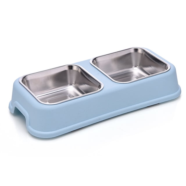 Comedero doble para comida y agua, mascotas medianas, tapete de silicona antideslizante sin derrames y tazones de acero inoxidable