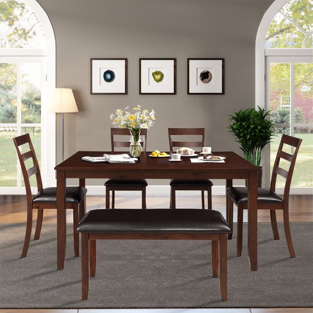 enyopro Wood Dining Table & Chair Set of 6, Dining Room Set for 6