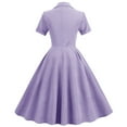 thumbnail image 3 of QLEICOM 1950's Dresses for Women Vintage, Contrast Suit Collar Cardigan Dress, Stretch Slim High Waist Swing Ball Dress, Christmas Lace Up Midi Dress, Audrey Hepburn Style Party Dresses Purple L, 3 of 5