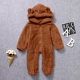 thumbnail image 5 of Odeerbi Infant Romper Baby Boys Girls Clothes Newborn Winter Fleece Jumpsuit Solid Hooded Romper Warm Coat Outwear Brown, 5 of 9