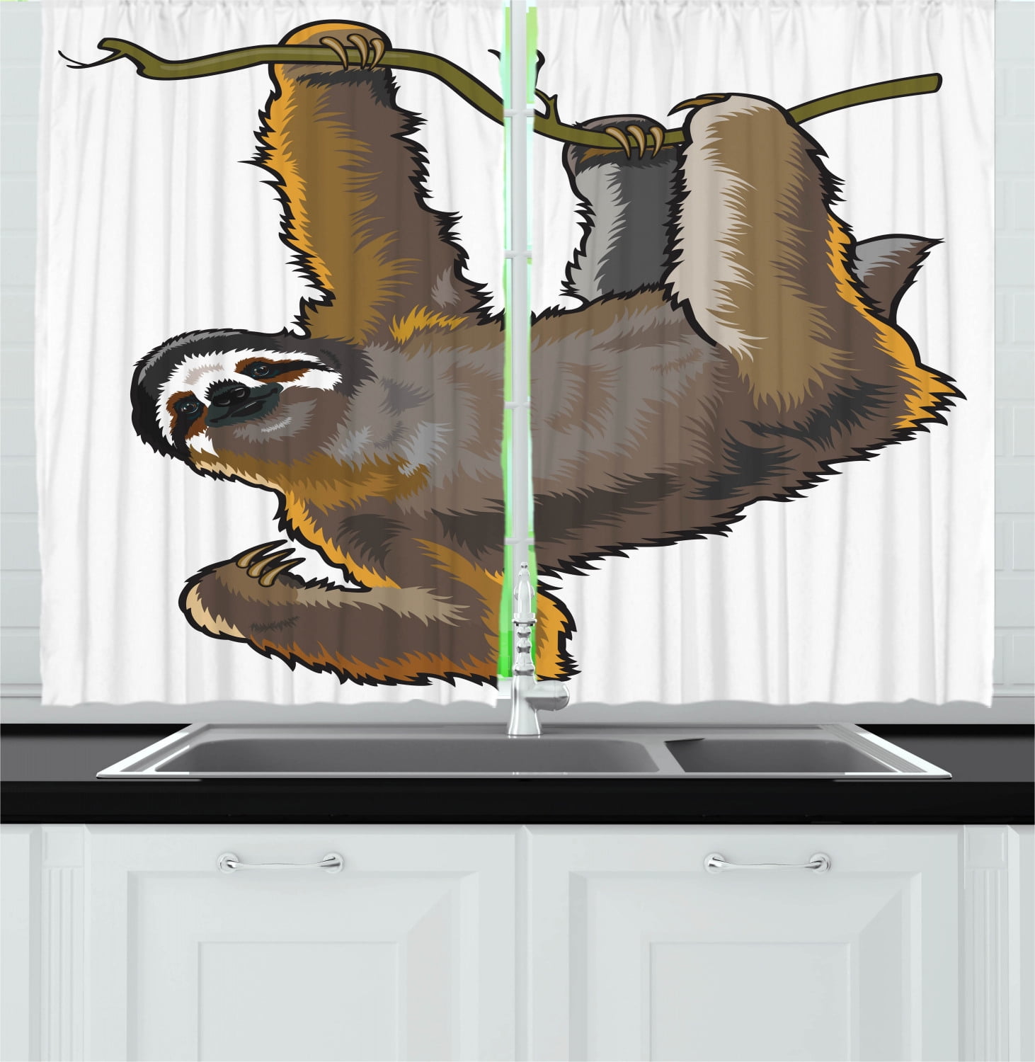 Animal Curtains 2 Panels Set, Cartoon like Sloth Bear Tropic Wild Cute Lazy Sleepy Creature Australian Theme Artwork, Window Drapes for Living Room Bedroom, 55W X 39L Inches, Grey, by Ambesonne