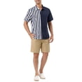 thumbnail image 2 of INSPIRE CHIC Men's Button Down Shirt Color Block Short Sleeve Striped Summer Shirts S Navy Blue, 2 of 6