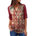 thumbnail image 1 of Gvmfive Women's V-Neck 3/4 Sleeve Zip Front Floral Tunic Casual Top Blouse, 1 of 5