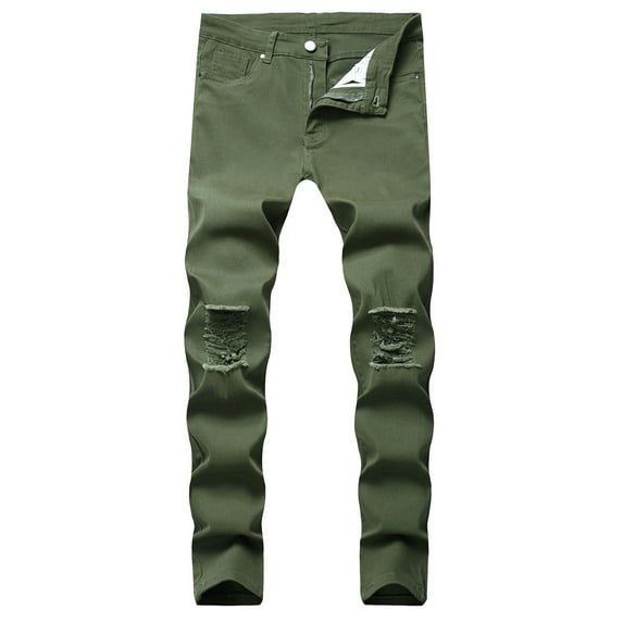 Daqian Sweat Pants for Men Clearance Men's New Tight-fitting Ripped Straight Hip-hop Stretch Motorcycle Denim Trouser Mens Pants Clearance Army Green 16(XXXXL)