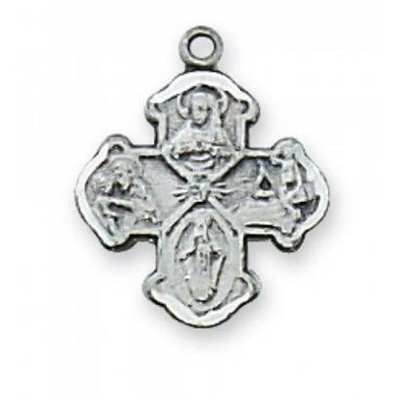 McVan L28 Sterling Silver 4-Way Cross Pendant with 16 in. Rhodium Plated Brass Chain & Deluxe Gift Box