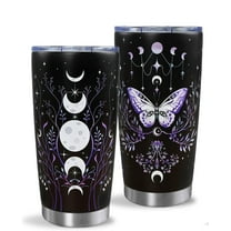 Gothic Butterfly Tumbler with Lid and Straw, Moon Phase Witch Cup Water Bottle Coffee Travel Mug Stainless Steel Vacuum Insulated 20 Oz Tumblers Black Purple, Goth Halloween Witchy Gifts for Women