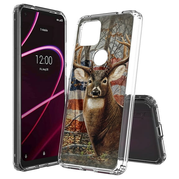 Beyond Cell compatible with T-Mobile Revvl 5G (2020) Case,, Transparent Clear Shock Absorption Cushion Bumper Corner Soft TPU   PC Cover Deer Outdoors Buck Flag
