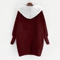 thumbnail image 4 of tklpehg Winter Jackets For Women Winter Warm Plush Jackets Open Front Hooded Coat Overcoat Long Sleeve Fall Coat Solid Color Leisure Loose Outwear Wine XL, 4 of 5