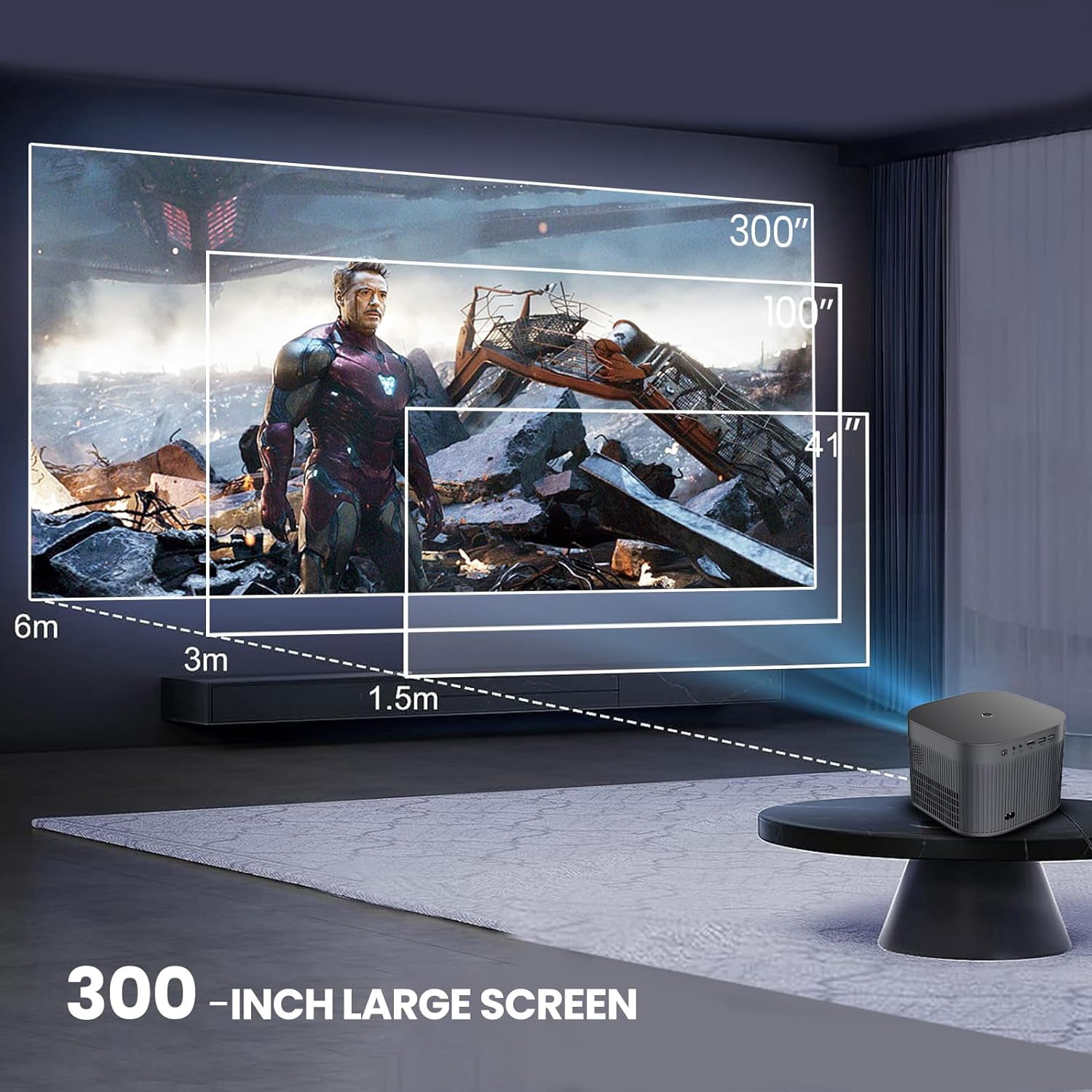 Portable Projector with WiFi and Bluetooth, 4K 1080p Support, Indoor/Outdoor Movie Projector