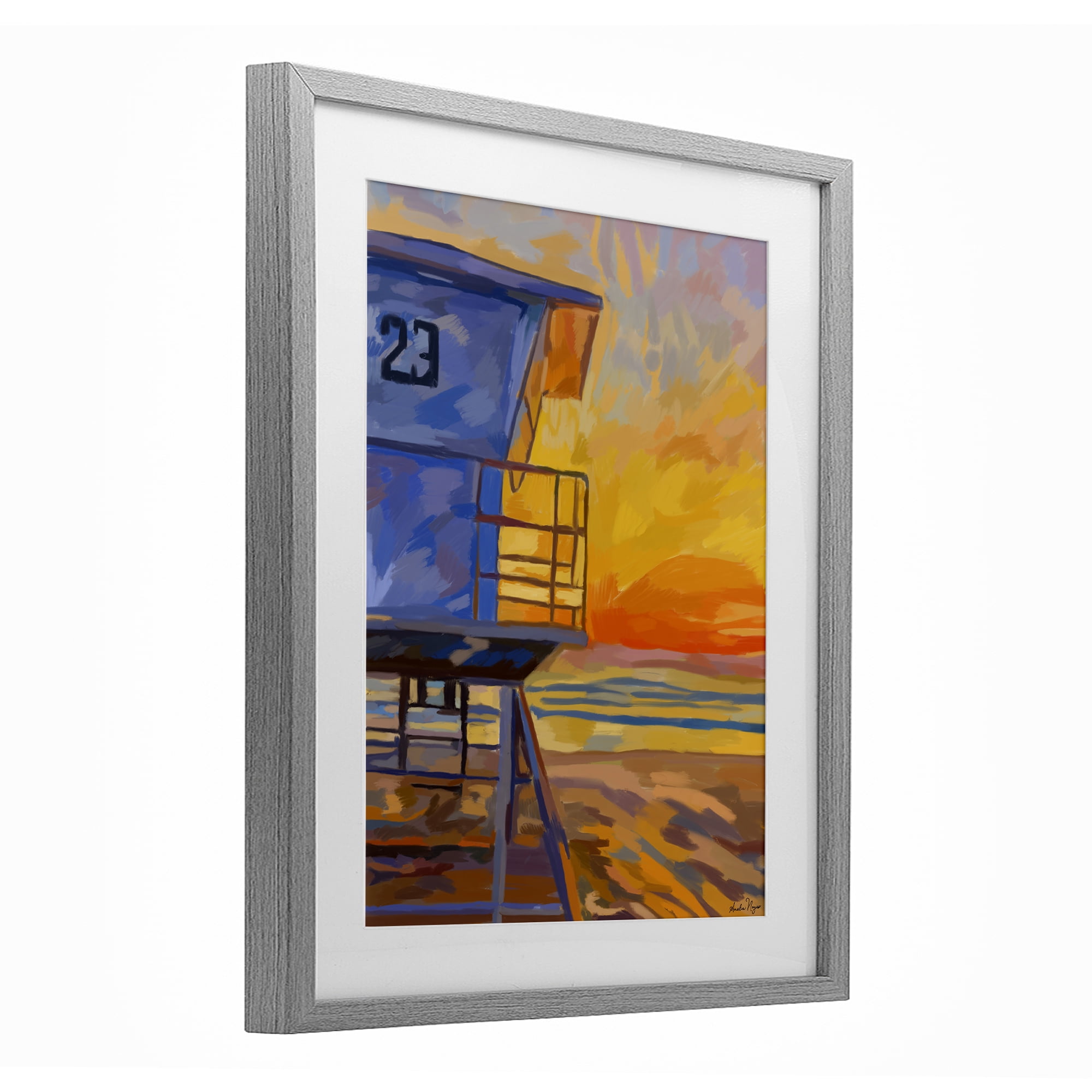 Stupell Industries Lifeguard Stand Sunset Gray Framed Print Under Glass, design by Amelia Noyes