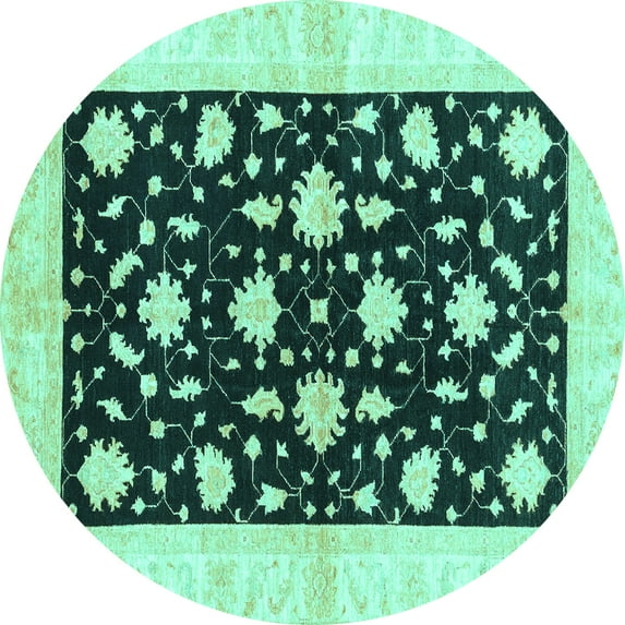 Ahgly Company Indoor Round Oriental Turquoise Blue Modern Area Rugs, 4' Round
