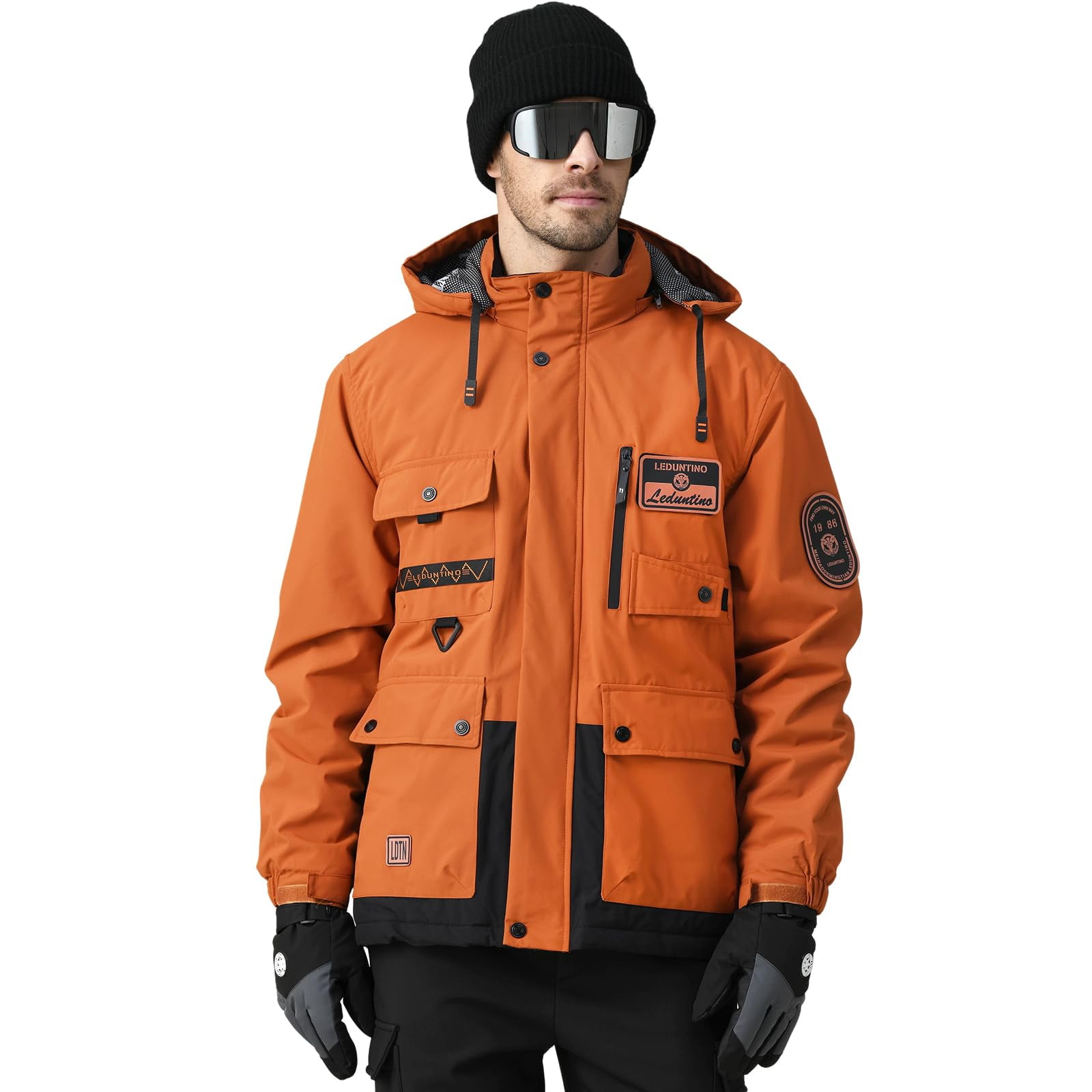 LEDUNTINO Men's Winter Jacket With Hood Water-Resistant Casual Coat Composite Fleece-Lined Outdoor Apparel For Cold Weather