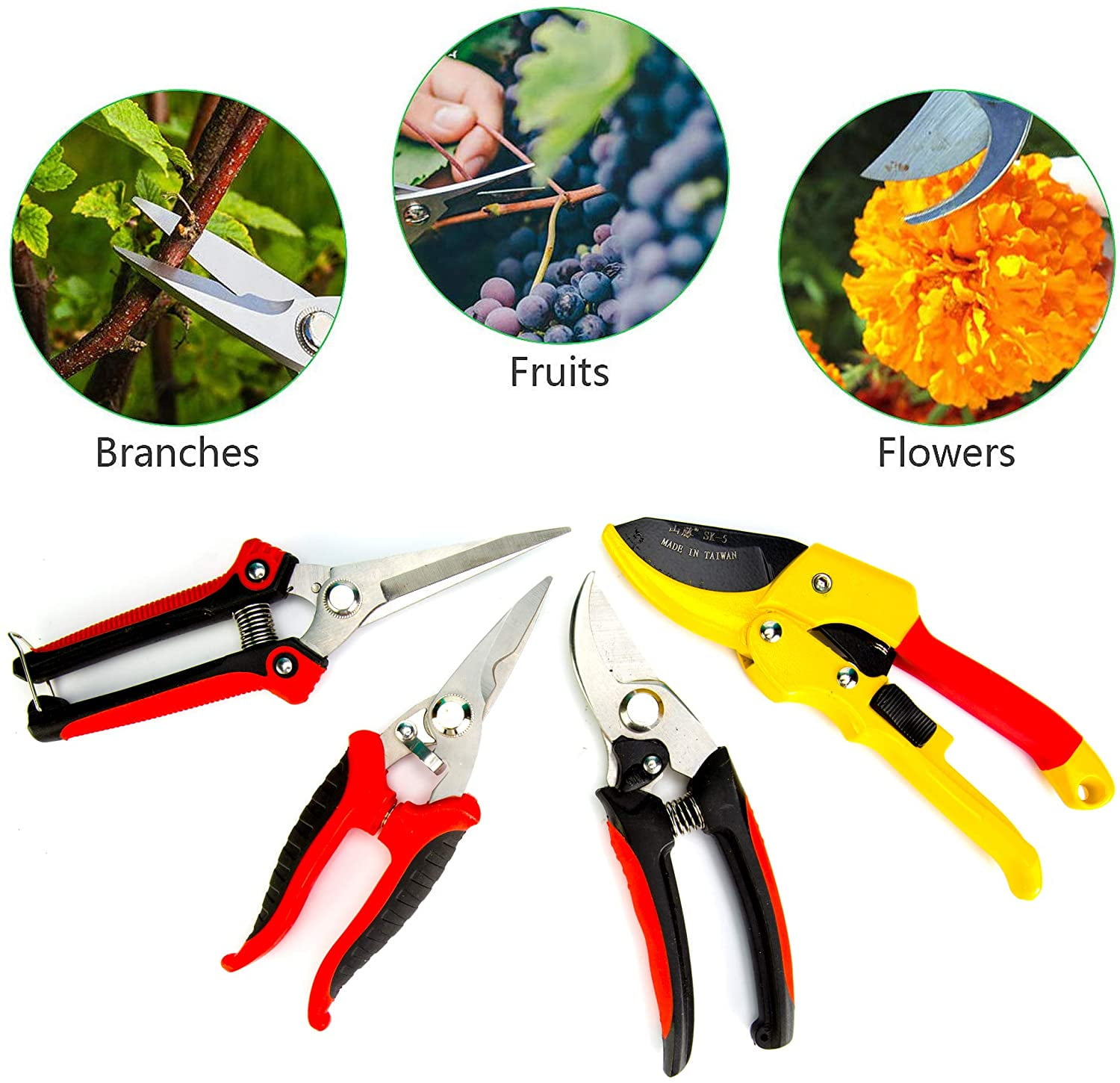 KOTTO Pruning Shears Set, Stainless Steel Bypass Garden Clippers, Professional Hand Pruner Kit with Storage Bag, 4 Pack