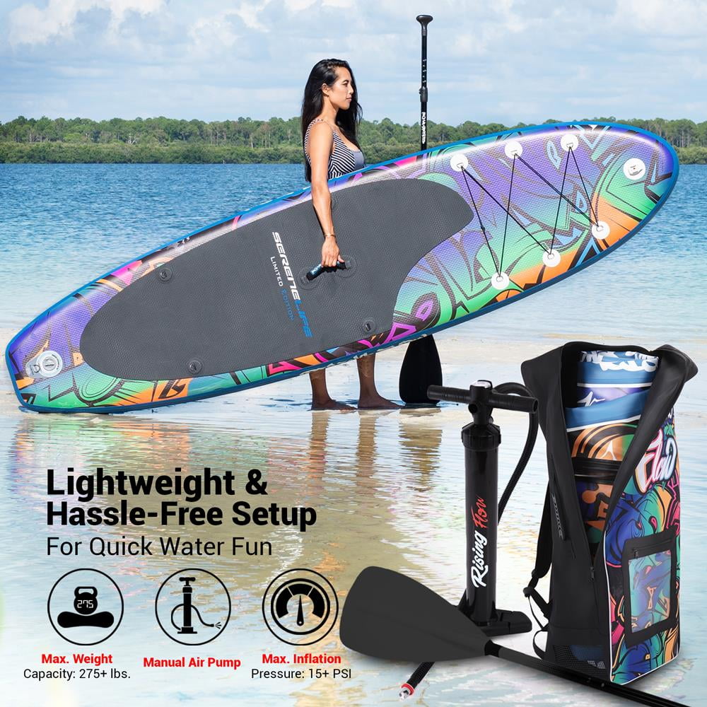 SereneLife SLSUPB636 - Rising Flow Paddleboard SUP - Stand Up Water Paddle-Board w/ Waterproof Mobile Phone Case (10’6”)
