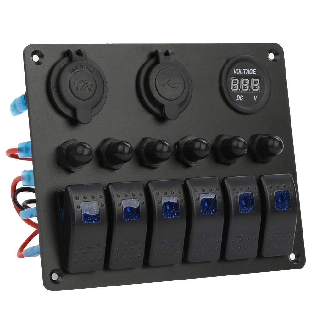 Wzmzjy 6 Gang Rocker Switch Panel For RV Marine Car Vehicles Truck Boat, 12-24V Digital