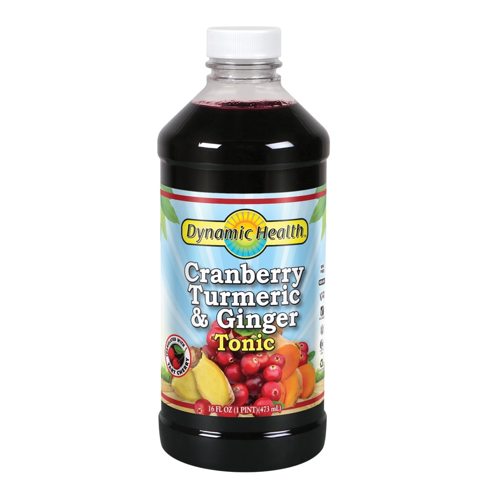 Dynamic Health Cranberry Turmeric & Ginger Tonic | Vegetarian, No Gluten, Non-GMO | Organic Ginger Puree | 16 OZ, Btl-Plastic, 16 Serv