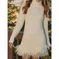 thumbnail image 2 of Womens Long Sleeve Sweater Dress Casual Ribbed Knit Pullover Tassel Fall Short Dresses  L, 2 of 7