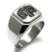 Stainless Steel Letter P Initial 3D Cube Box Monogram Engraved Engraved Square Flat Top Biker Style Polished Signet Ring
