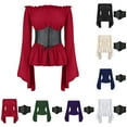 thumbnail image 2 of TrdSipl Women's Renaissance Blouse Tops with Corset Waist Belt Medieval Victorian Off the Shoulder Puff Sleeve Shirts Renaissance Costume for Women Purple S, 2 of 7