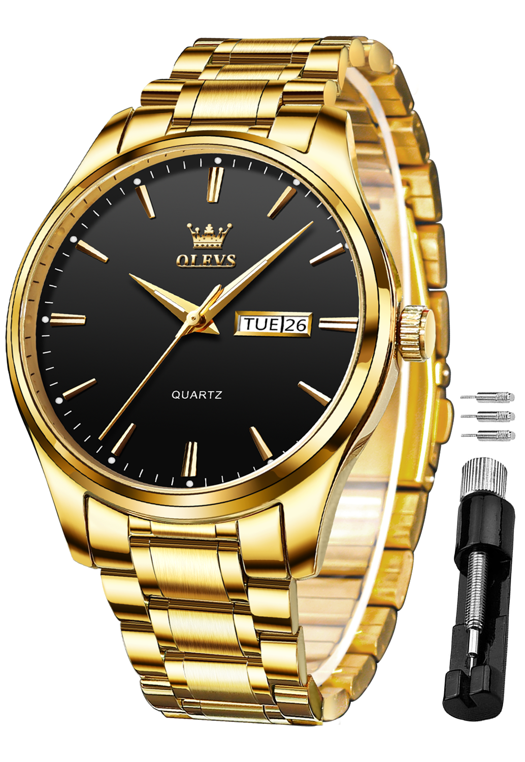 OLEVS Classic Men Watches with Date,Stainless Steel Man Watch with Date, Bussiness Watches for Men,Luminous Quartz Mens Watches Black/White/Blue/Gold, Waterproof Male Reloj para Hombre