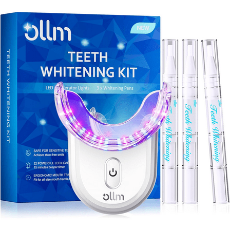 Teeth Whitening Kit with Gel Pen - Ollm Teeth Whitener with 32X LED Light,35% Carbamide Peroxide,3 Gel Syringes,10-Minute Fast Whitening , dental whitening treatment