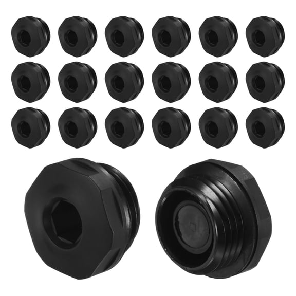 20-Pack Inner Hex Head Pipe Plug End Cap, 1/2 NPT Nylon Garden Hose Stopper Connector Plug with Sealing Ring for Terminating Pipe Ends [Black]