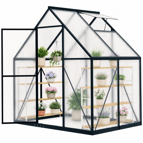 Walk In Polycarbonate Greenhouse, Heavy Duty Outdoor Plant Shed, Backyard Garden Sun Room With Locking Door, Aluminum Frame Hot House With Roof Vent For Winter Gardening, Clear