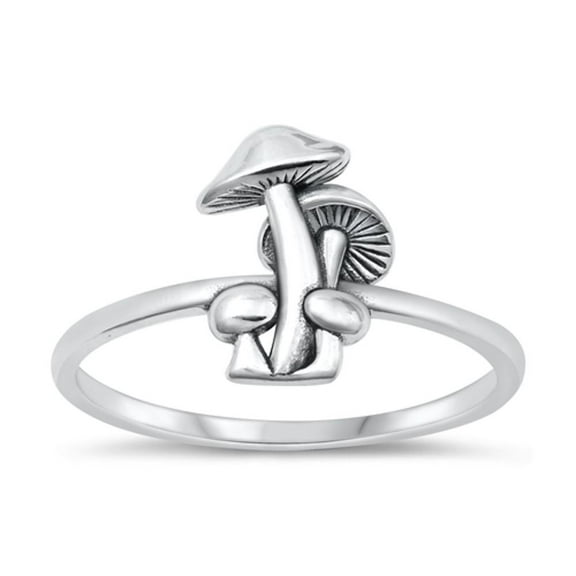 Beautiful Mushrooms Ring .925 Toadstool Sterling Silver Band Jewelry Female Male Unisex Size 9