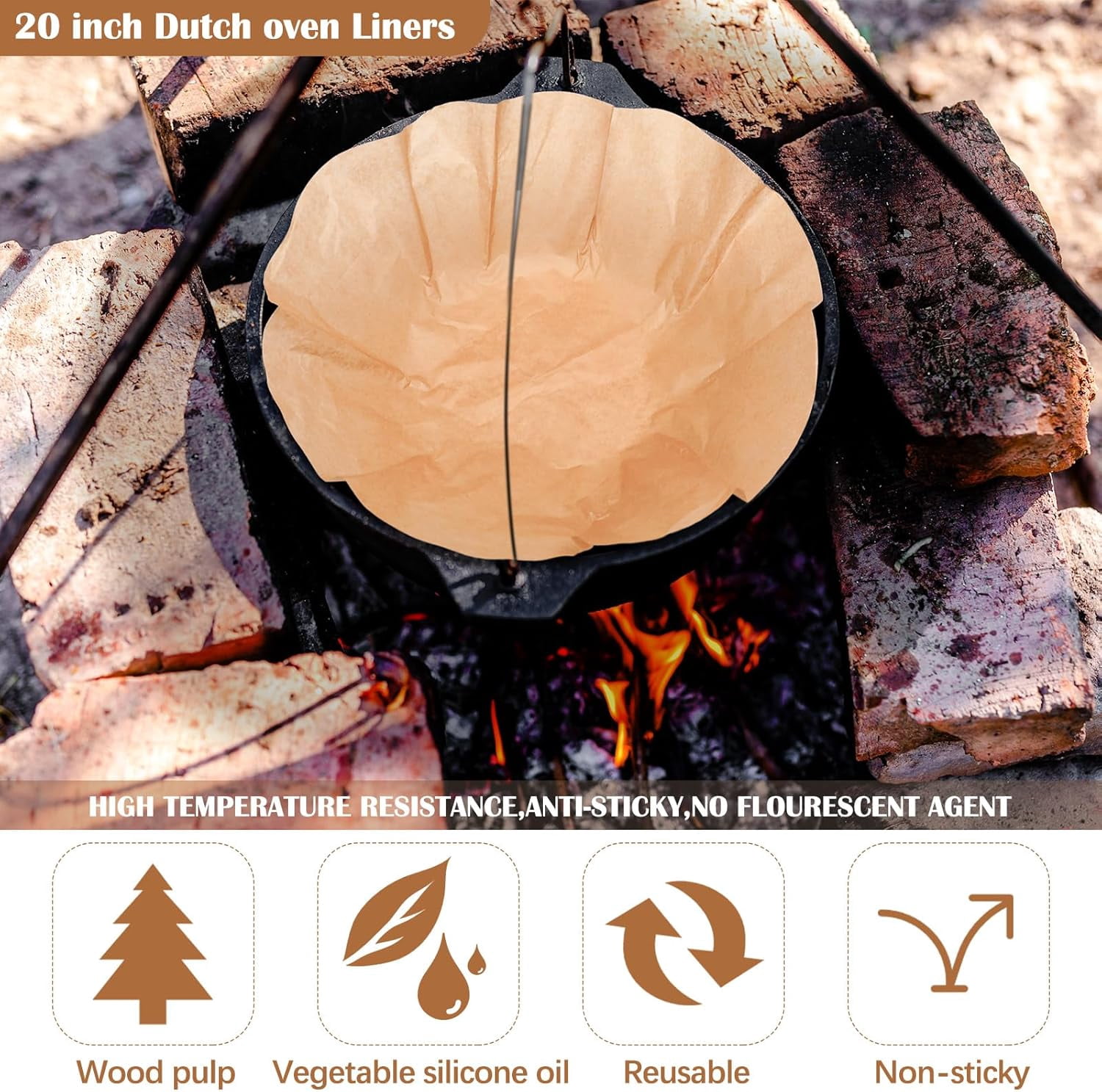 40 Pcs 20 Inch Round Parchment Paper Dutch Oven Liners Disposable Unbleached Baking Paper for Cake Pan, Air Fryer, Steamer, BBQ Party, Cakes, Pizza, Meats and Vegetables