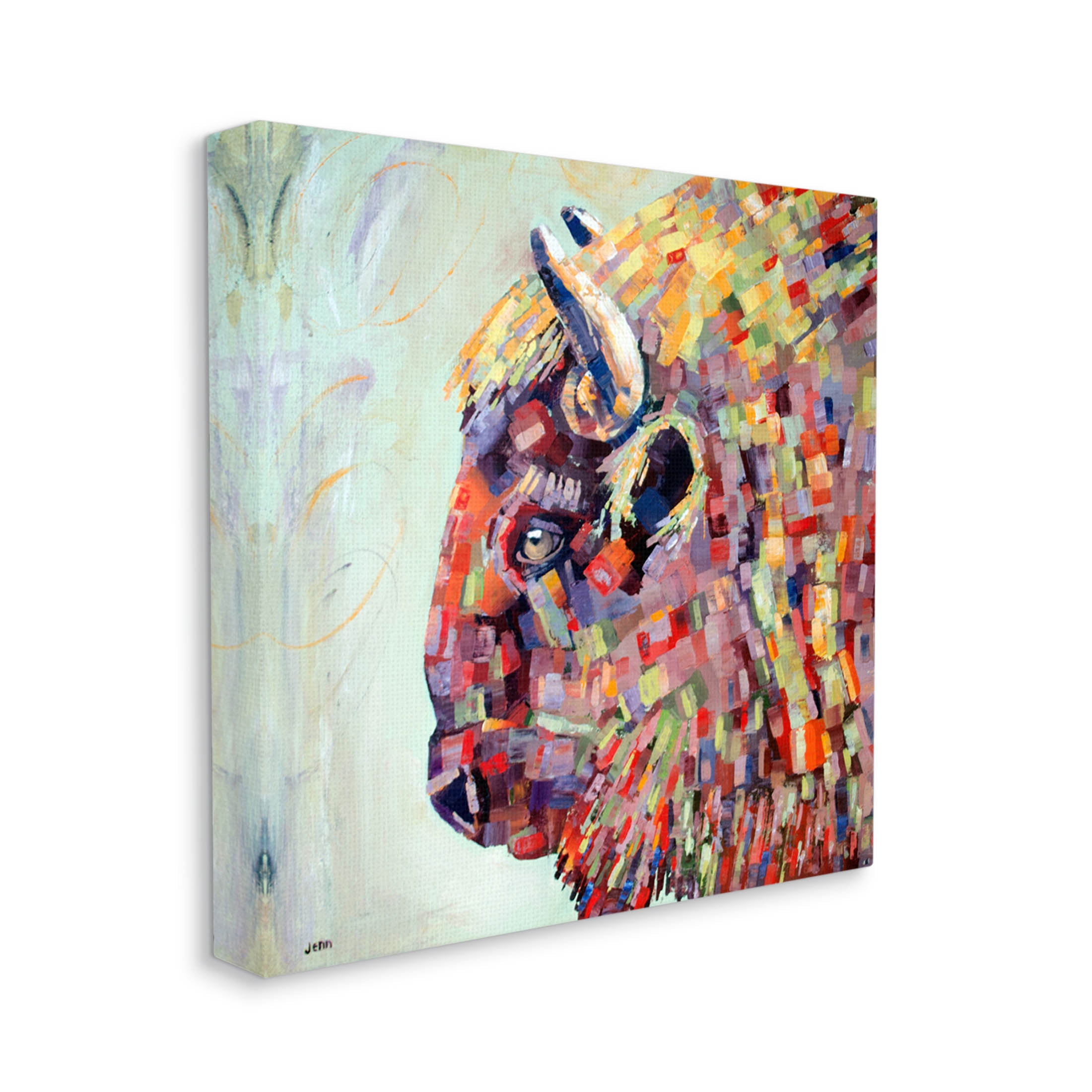 Mosaic Style Bison Portrait Animals & Insects Painting Gallery Wrapped Canvas Print Wall Art