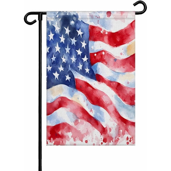 American Watercolor Usa Welcome Garden Flag 12 x 18 Inch Double Sided Linen Outdoor Decor