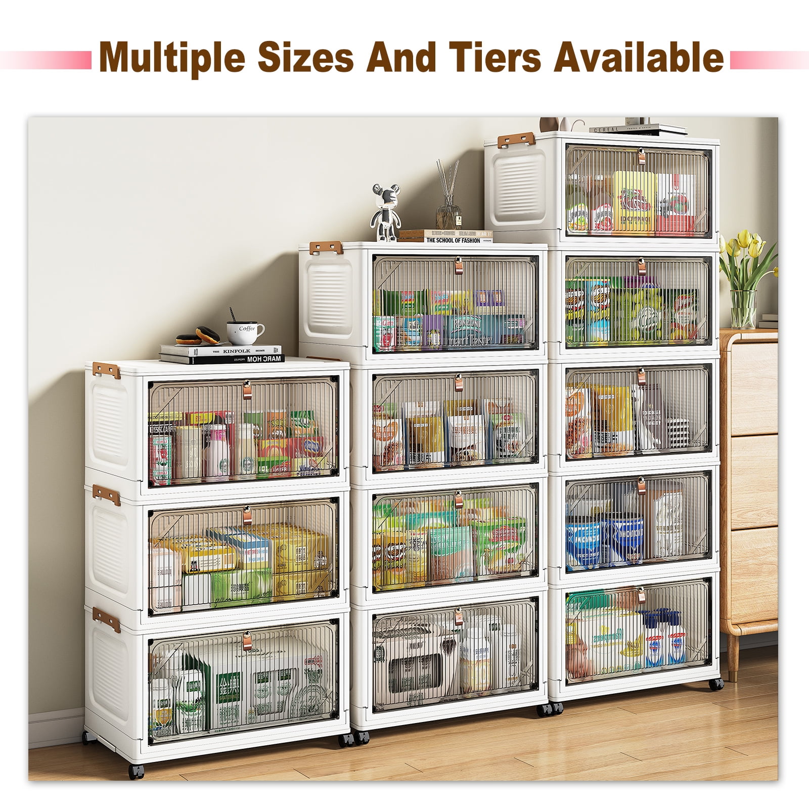 6 Tiers Storage Bins-Plastic Storage Bins, Storage Bins with Wheels, Closet Organizers and Storage,Magnetic Dual Open Collapsible Storage Bins for Home and Office Storage