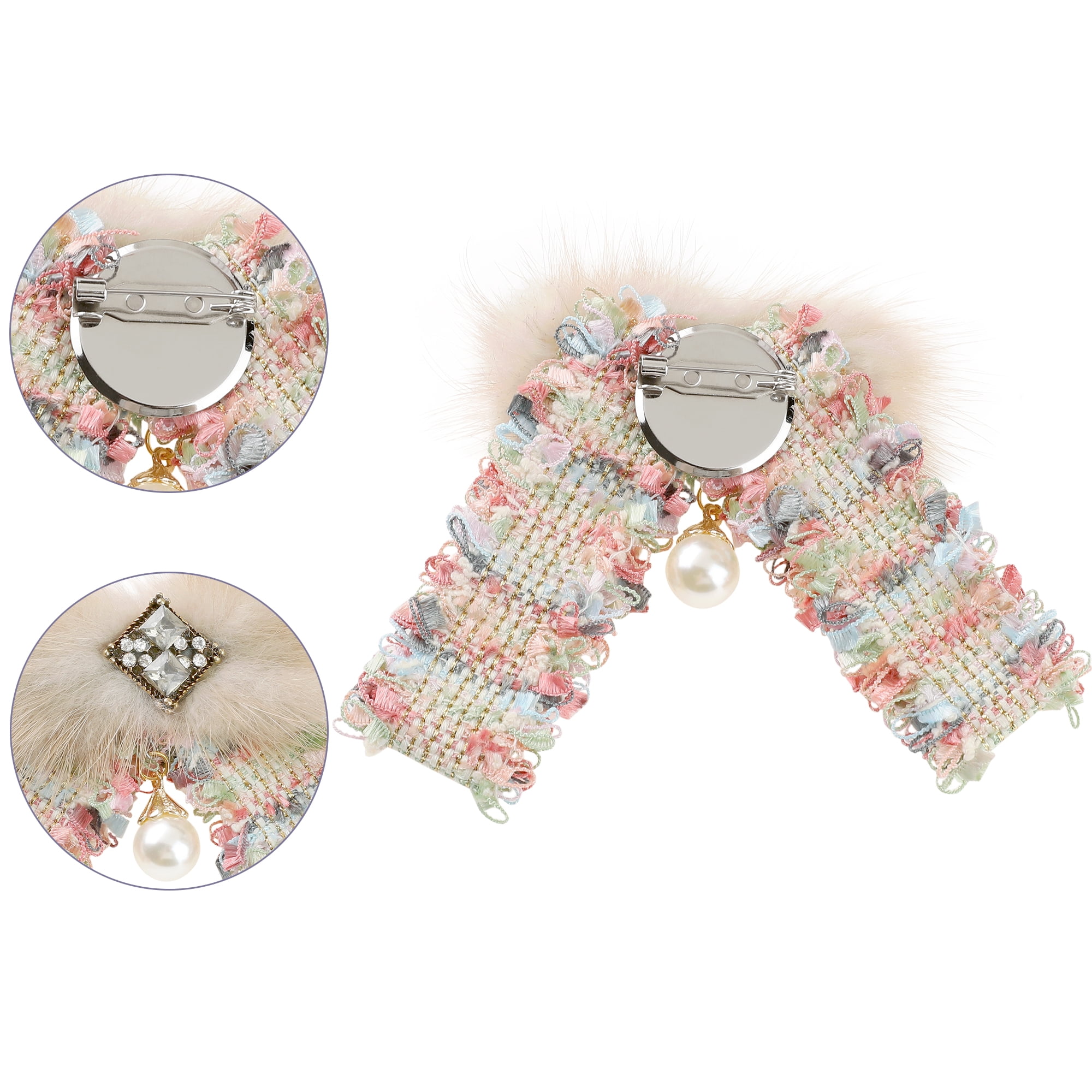 DARING DIVA Women's Multicolored Braided Tweed Ribbon Furry Bow Ties Colorful