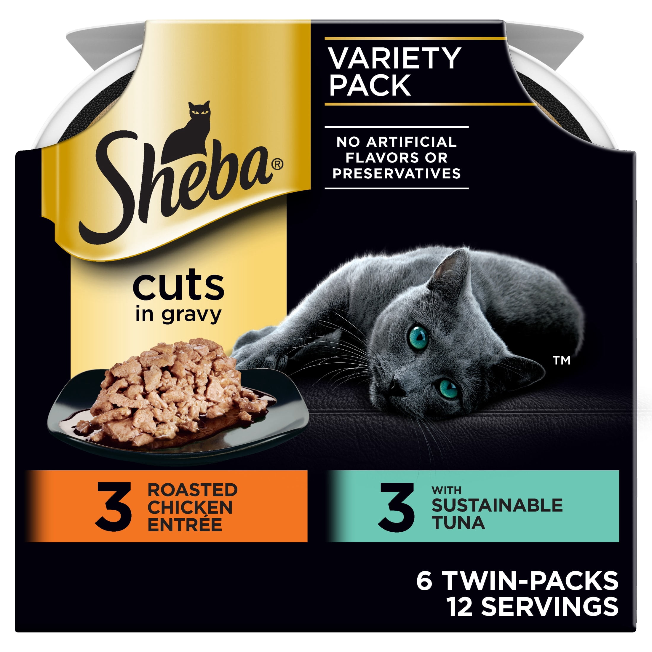 (4 pack) Sheba Perfect Portions Variety Pack Cuts in Gravy Cat Food, 2.6 oz Twin-Pack Trays (6 Count)